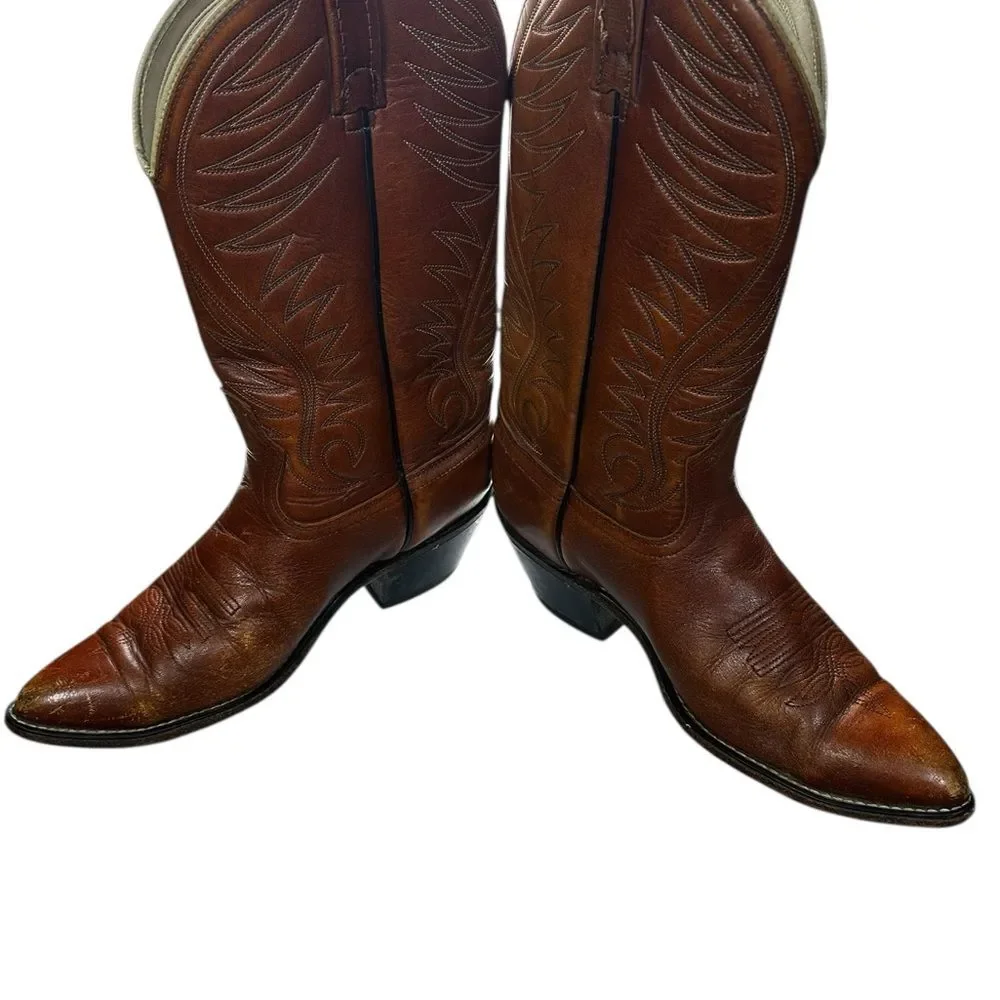 Vintage ACME Brown Leather Western Cowboy Boots Mens 8.5 D Made USA